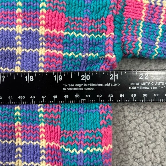 VTG Rainbow Reflections Plaid Floral V-Neck Sweater Womens Xl PreOwned - Picture 6 of 10